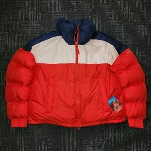 Red and Blue Puffer Jacket